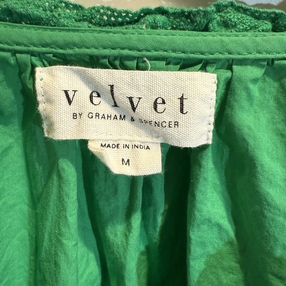 Velvet Anthropologie Green Long Sleeve Cotton Top Boho Detailed Size Med - Picture 4 of 4